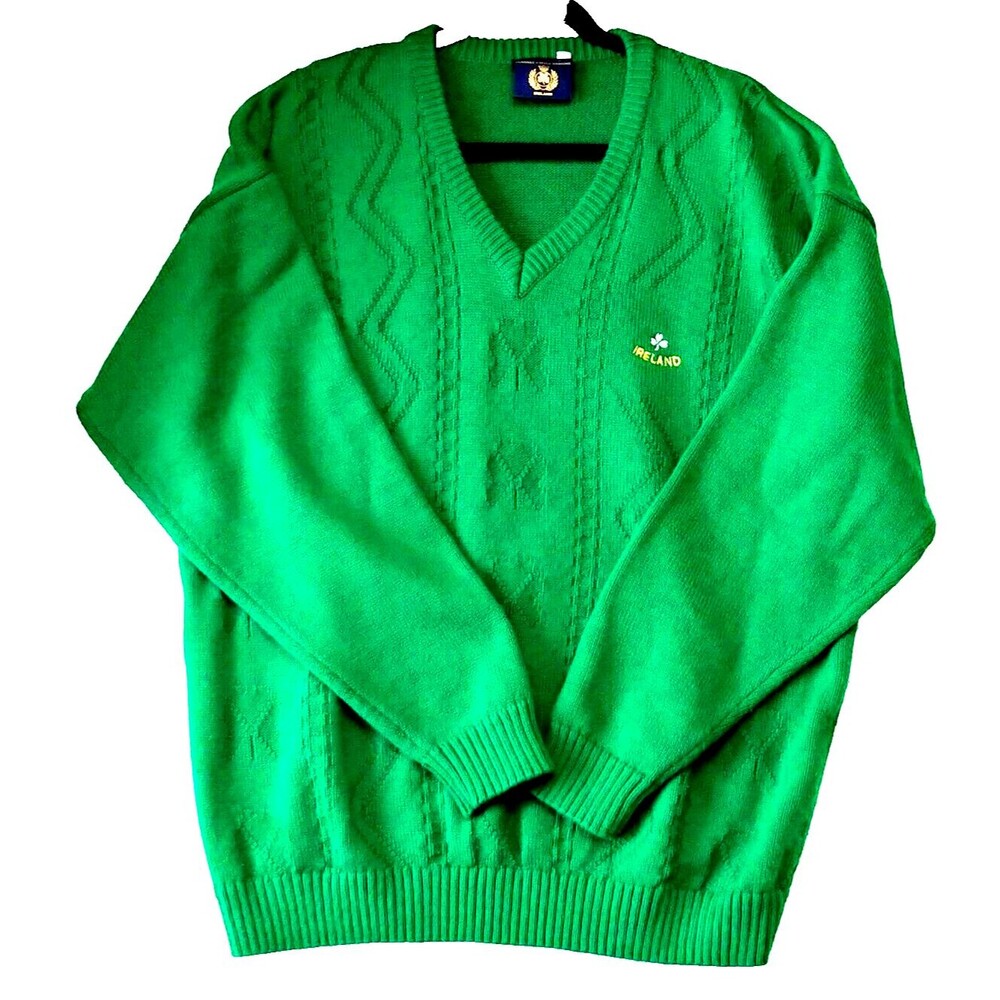 Vintage Blarney Castle Made In Ireland Sweater Men's XL V-Neck Grass Green